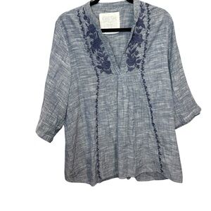 Kyla Seo Handmade‎ Embroidered Blue Blouse Size small